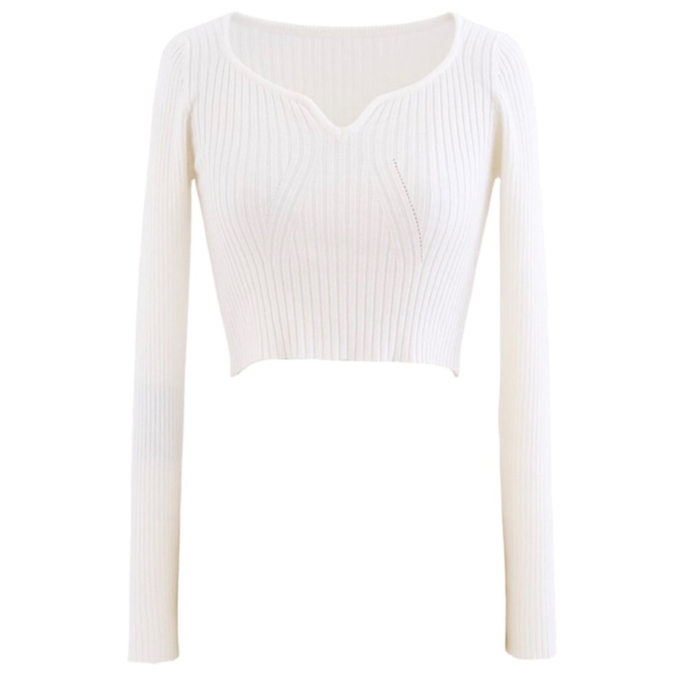 NEW notch collar plunge crop sweater - Picture 2 of 13
